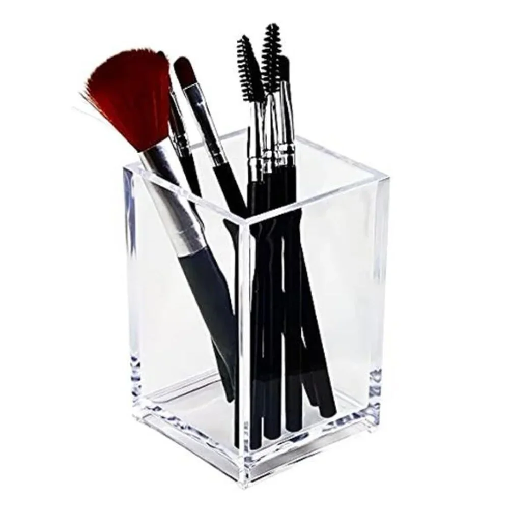 Clear Acrylic Pen Holder Pencil Cup Makeup Brush Holder Desk Organizer 2 Pack